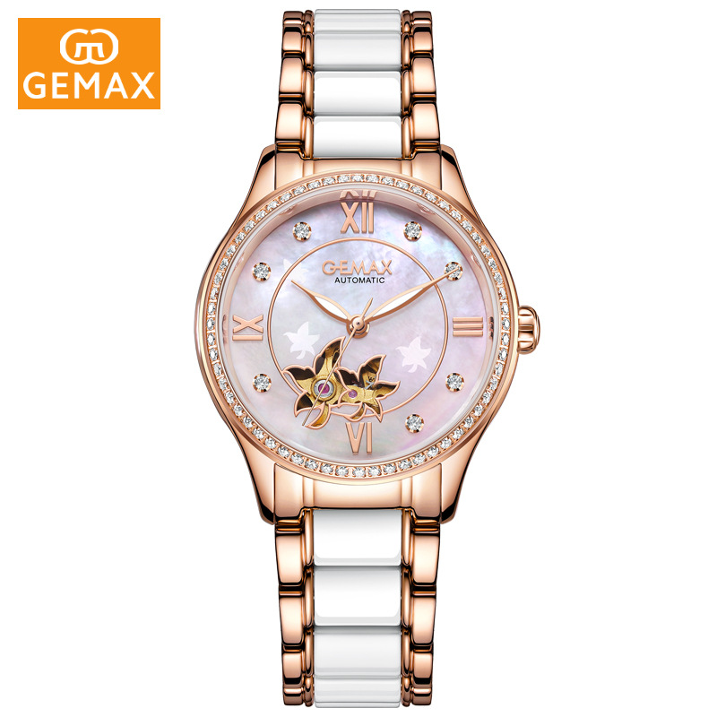 GEMAX/GEMAX Shell Hollow Automatic Mechanical Watch Women's Fashion Waterproof Steel Ceramic Watch 8242