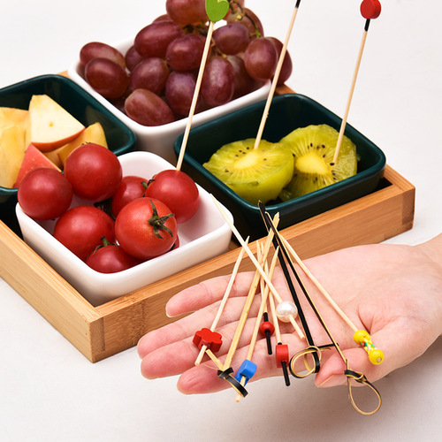 Wholesale fruit picks, 100 pieces, bamboo colorful decorative picks, cocktail picks, hotel bar disposable fruit forks