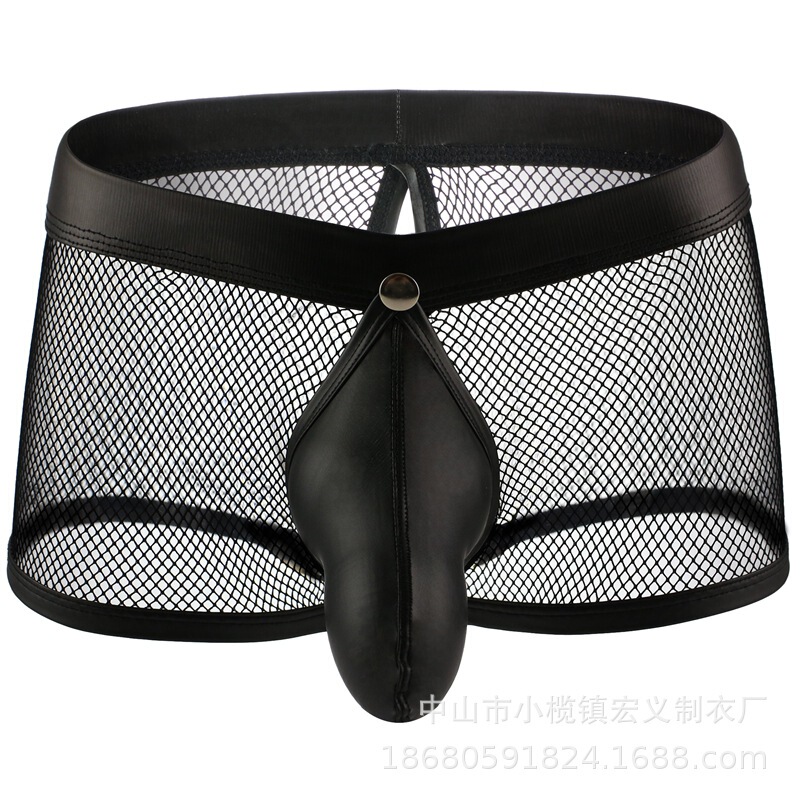 Men's sexy boxer underwear bucket corner mesh breathable sexy open-end hollow-out hair generation