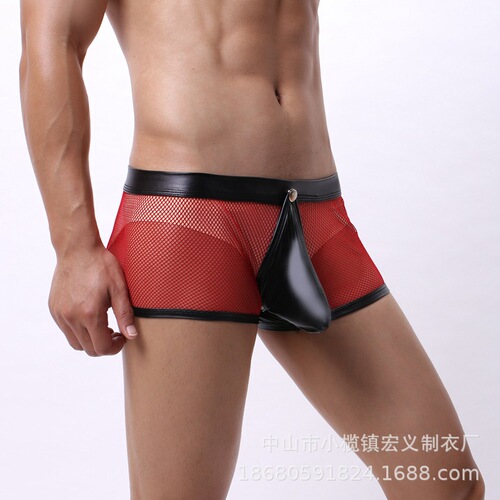 Men's Sexy Boxer Briefs Gladiator Mesh Breathable Sexy Open File Hollow Hair Delivery