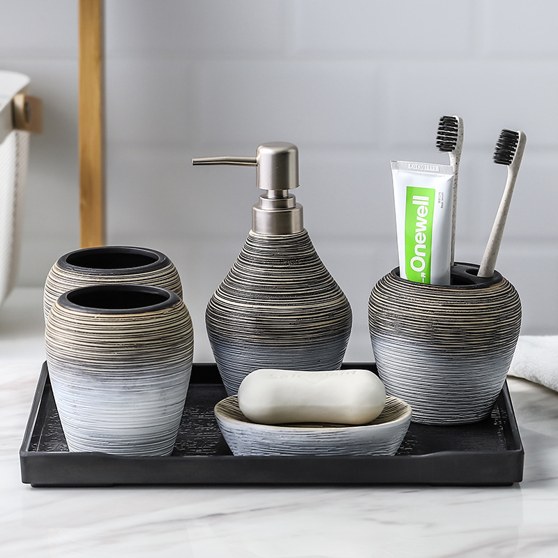 Vintage Brushed Bathroom Toiletries Set Bathroom Handmade Ceramic Toiletries Five-piece Bathroom Kit Vintage Brushed Bathroom Toiletries Set Bathroom Handmade Ceramic Toiletries Five-piece Bathroom Kit