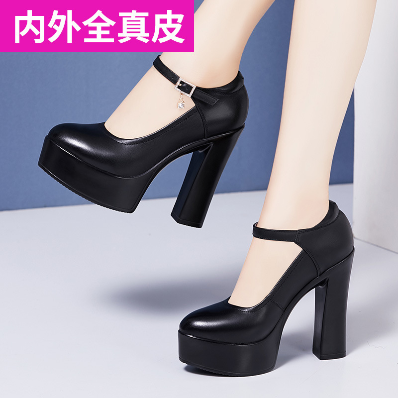 Genuine Leather Super High Heel 13cm Round Toe Waterproof Platform Thick-soled Small Size Single-layer Shoes Cheongsam Show Model Thick Heel Women's Shoes Genuine Leather Super High Heel 13cm Round Toe Waterproof Platform Thick-soled Small Size Single-layer Shoes Cheongsam Show Model Thick Heel Women's Shoes