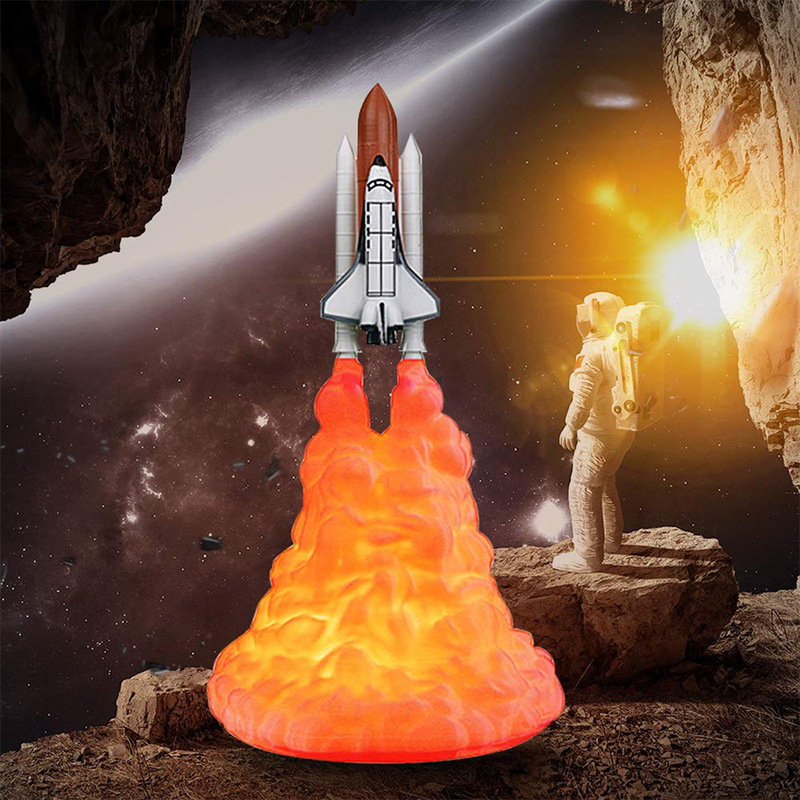3D printing night light rocket emitting light creative spaceship light led children's bedroom ornaments USB table lamp