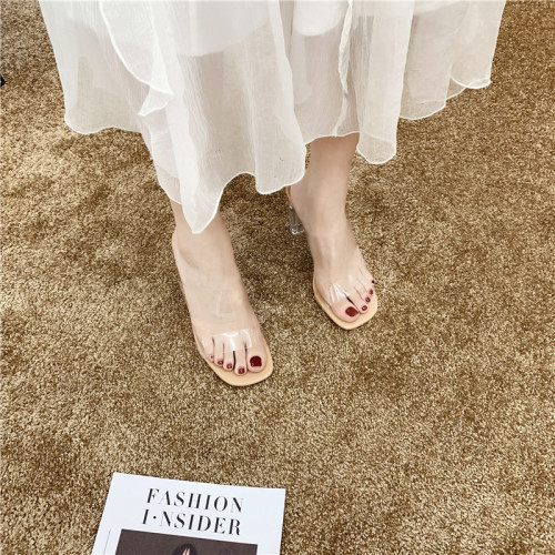 One-line personalized street fashion sandals, transparent fashionable thick-heeled high-heeled shoes, women's comfortable thick-heeled sandals