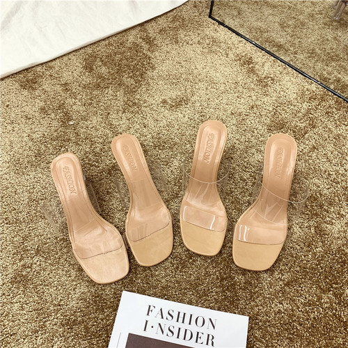 One-line personalized street fashion sandals, transparent fashionable thick-heeled high-heeled shoes, women's comfortable thick-heeled sandals