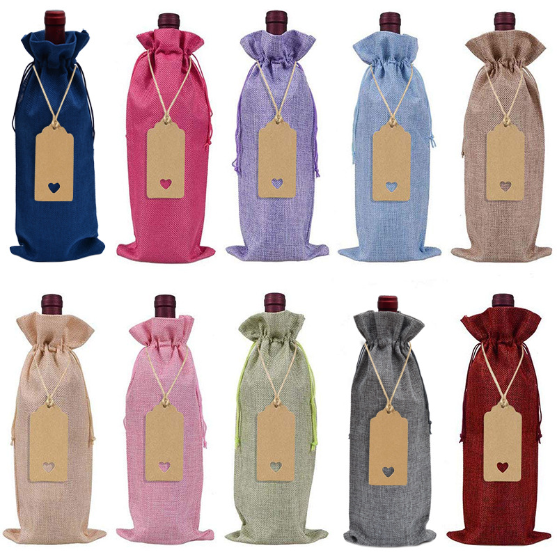 Bolsa de lino en stock venta al por mayor de alta gama champán bolsa de embalaje de vino cordón a prueba de polvo bolsa de botella de vino traje image 8