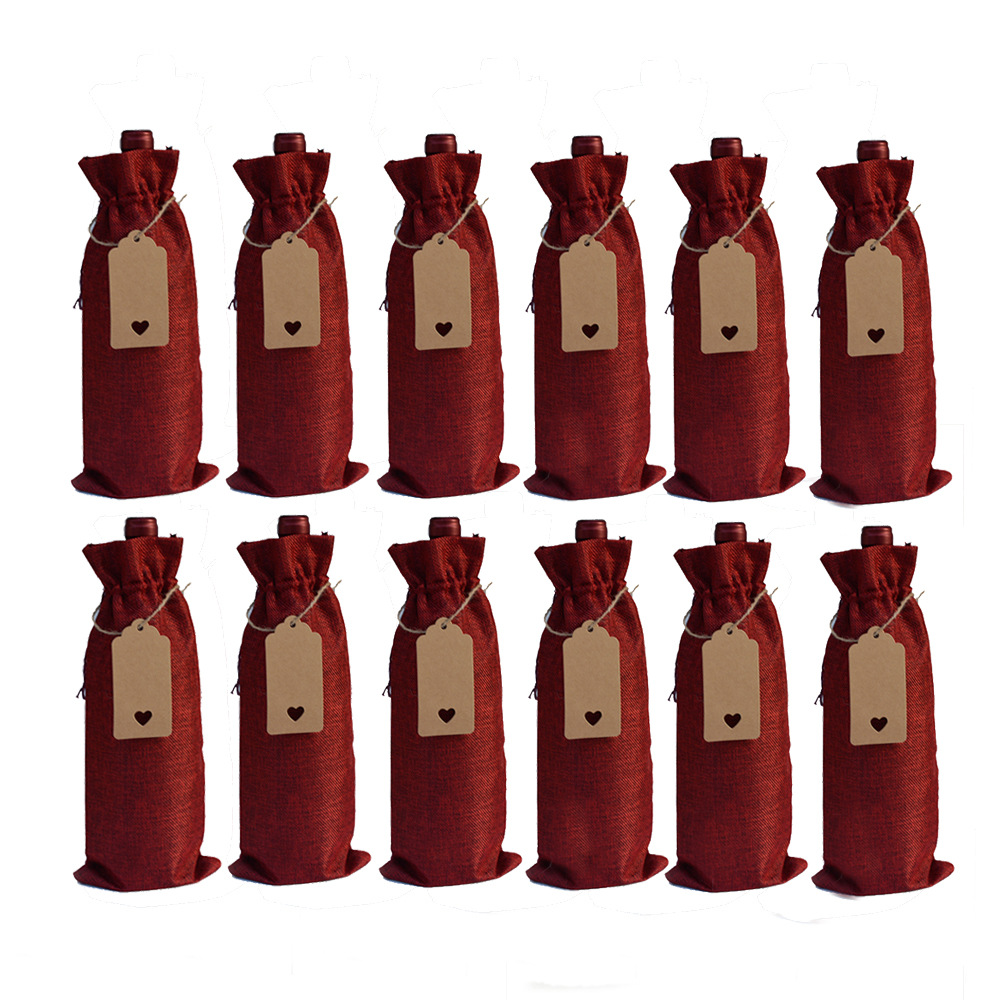 Bolsa de lino en stock venta al por mayor de alta gama champán bolsa de embalaje de vino cordón a prueba de polvo bolsa de botella de vino traje image 16