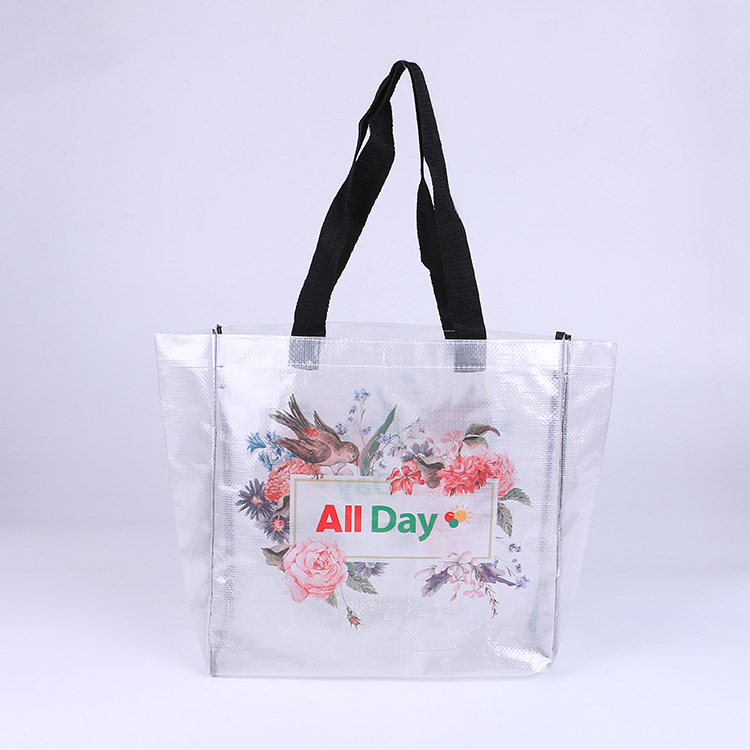Bolsas tejidas de plástico transparente transfronterizas con impresión a color y laminación, bolsas de plástico publicitarias, bolsas de mano ecológicas para ropa, tipo piel de serpiente, reciclables. image 3