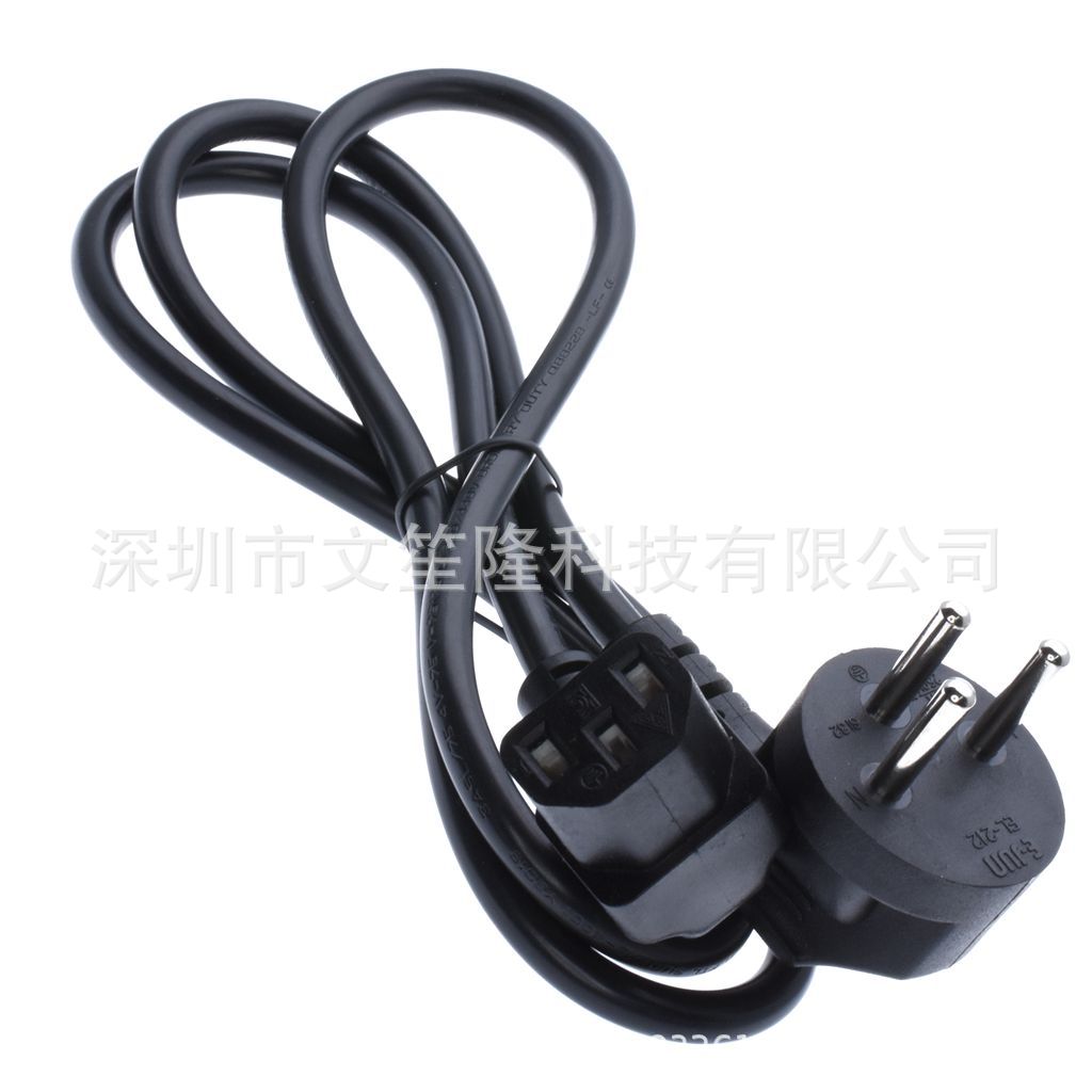 以色列三插公头转C13品字母头下弯1米 0.75平方电源转接线10A250V