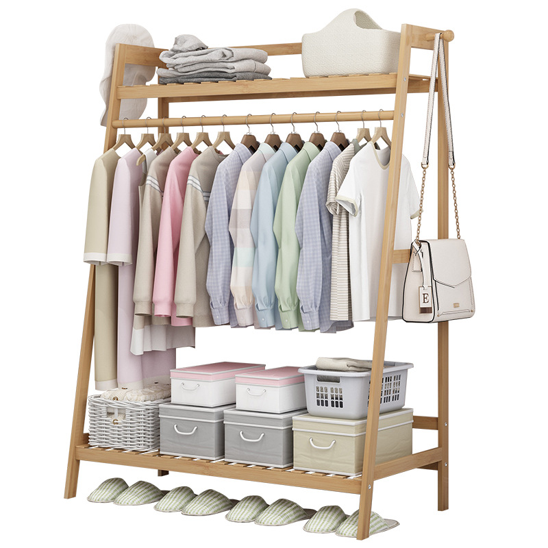 Perchero multifuncional estilo armario, de pie para dormitorio y sala de estar, en forma de escalera, estante de almacenamiento estable, estante de almacenamiento de gran capacidad de bambú
