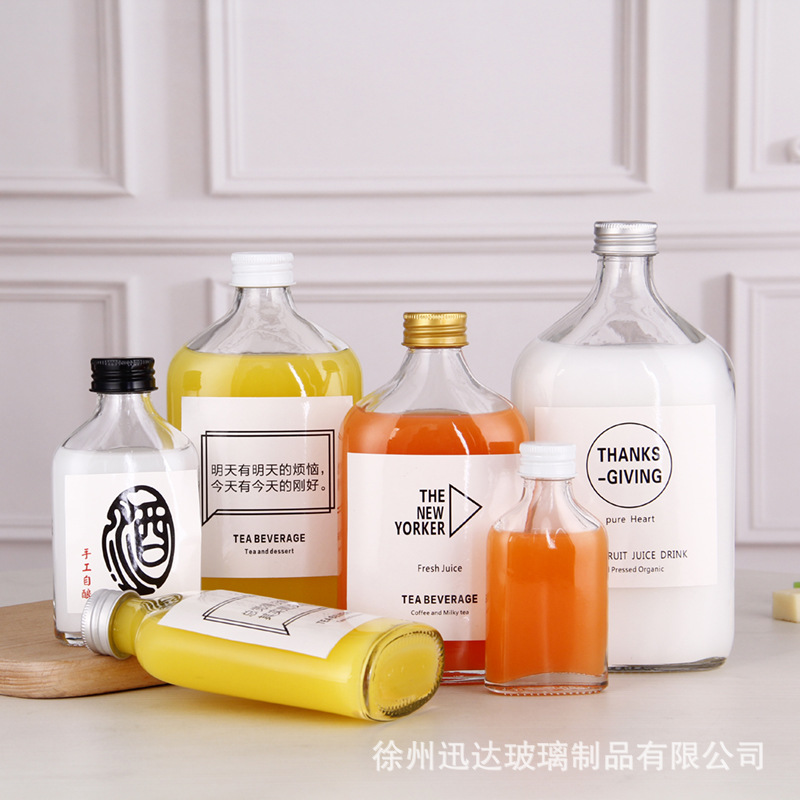 New Internet Celebrity Juice 200ml beverage bottle wine bottle 100ml square round high transparent glass bottle logo