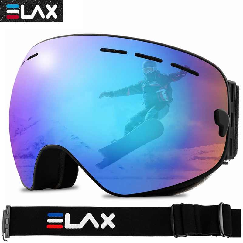 ELAX brand double-layer anti-fog ski goggles, outdoor sports comma ski glasses, large spherical mountaineering goggles