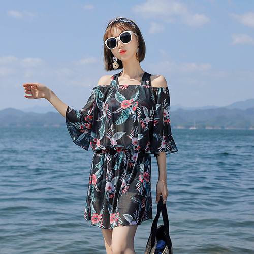 Cross-border summer women's split swimsuit Korean style plus-size conservative printed swimsuit beach sexy swimsuit factory wholesale
