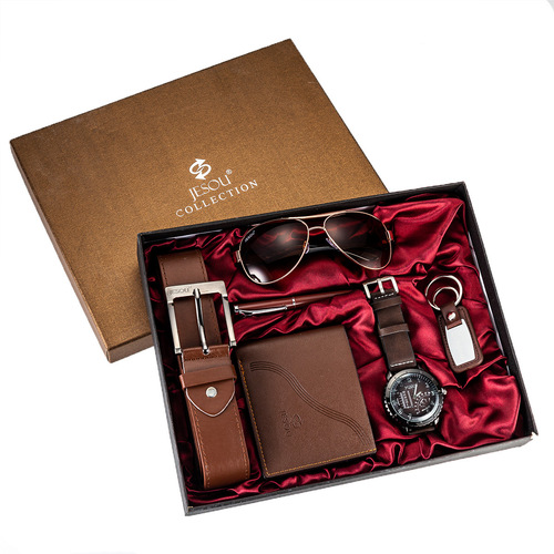 A04988 Men's Watch Belt Set Glasses Belt Wallet Keychain Large Dial Quartz Watch Gift
