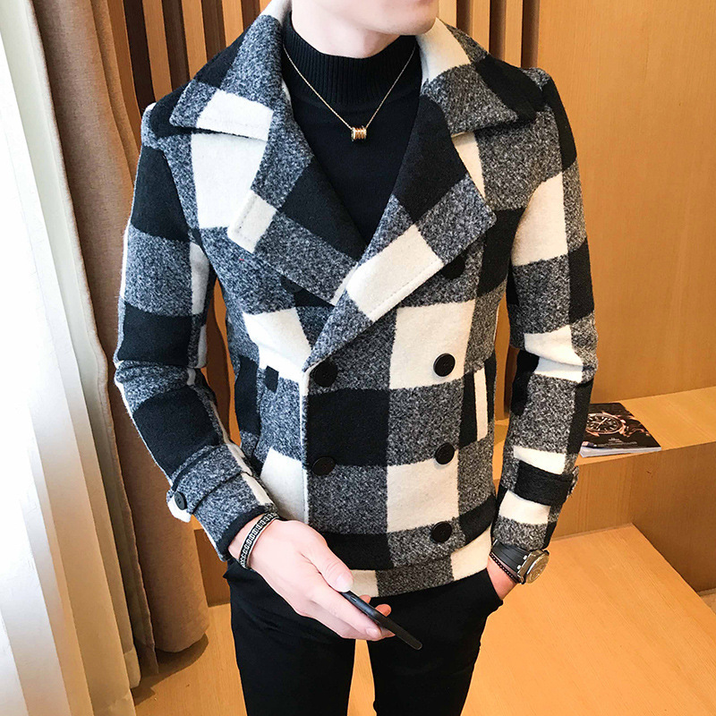 Men's Trenchcoat Autumn and Winter Thickened Short Woolen Coat Fashionable Korean Style Slim-fit Double-breasted Woolen Coat for Youth