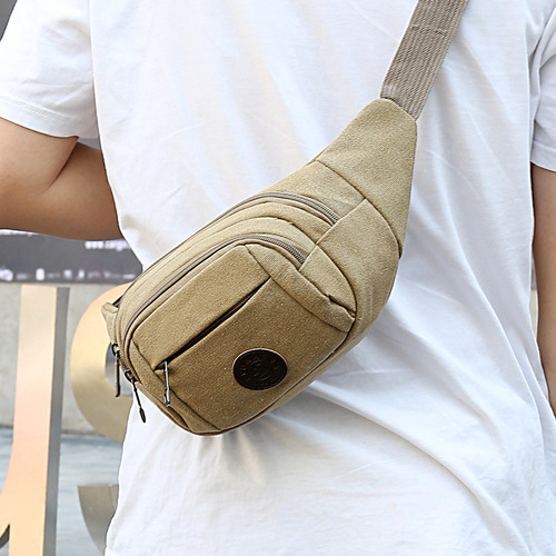 Fanny bag men's canvas fashion men's crossbody bag running sports waist bag large capacity mobile phone waist bag chest bag wholesale