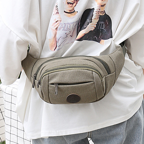 Fanny bag men's canvas fashion men's crossbody bag running sports waist bag large capacity mobile phone waist bag chest bag wholesale