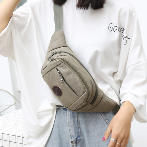 Fanny bag men's canvas fashion men's crossbody bag running sports waist bag large capacity mobile phone waist bag chest bag wholesale