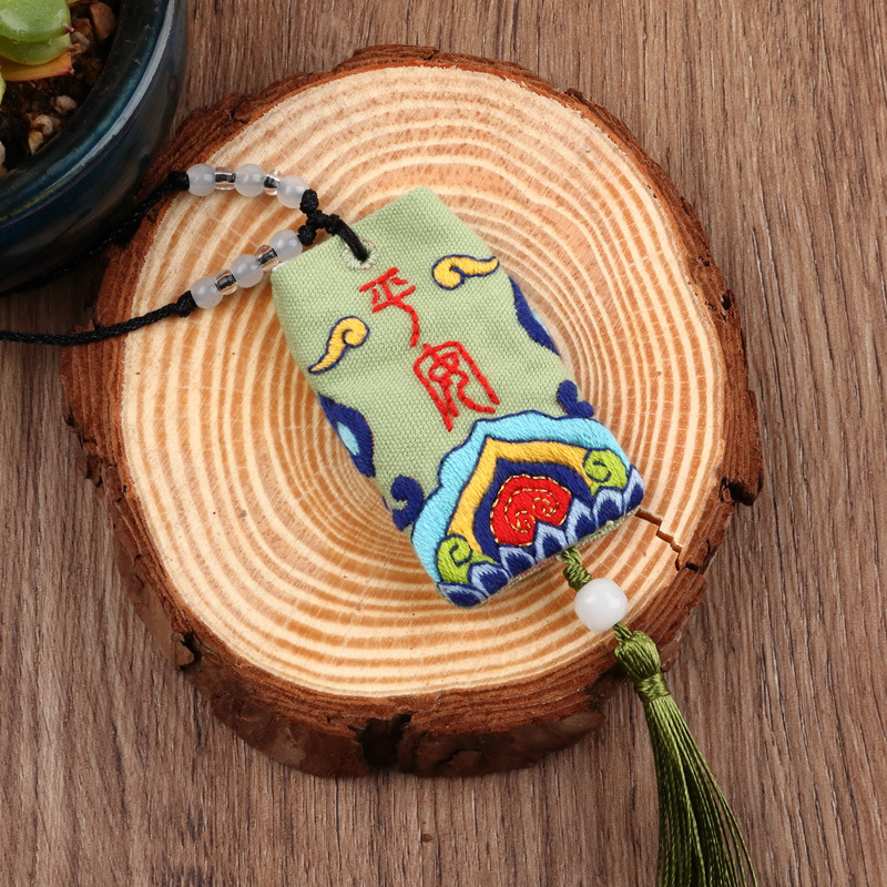 Estilo chino bendición guardia real amuleto ping a fu erfu larga vida y salud fortuna paquete de material bordado hecho a mano