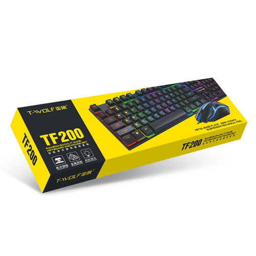 T-WOLF new keyboard and mouse TF200 office usb wired luminous keyboard and mouse set factory direct delivery