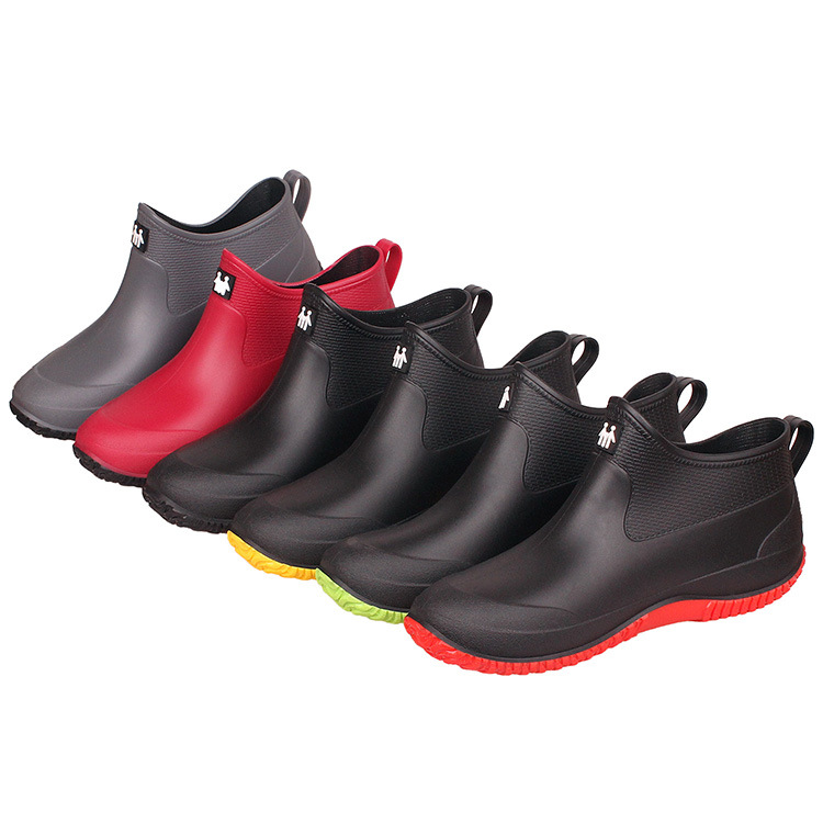 Botas de lluvia para mujer, calzado de trabajo cálido para exteriores y cocina, zapatos de agua de caña baja, botas de lluvia de PVC para hombre, moda de otoño image 7