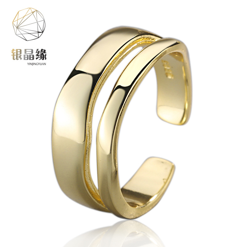Estilo japonés y coreano personalizado brillante doble capa plateada ins anillo femenino Red simple dedo índice conjunto anillo de la cola joyería