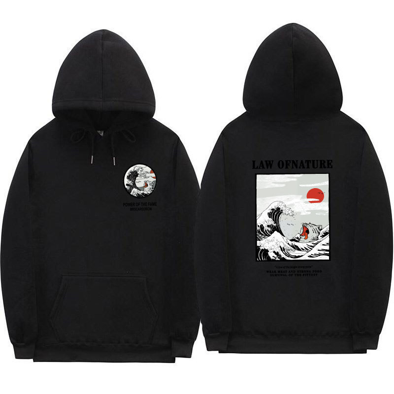 European and American fashion Japanese style funny cat wave fleece-lined hooded sweatshirt fashion men and women pullover sweater wholesale