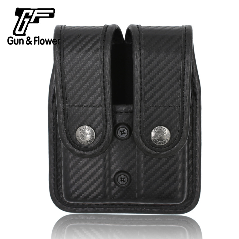 枪花 影视道具双联有盖弹夹套战术优质雕花皮快拔套9mm双联弹夹套