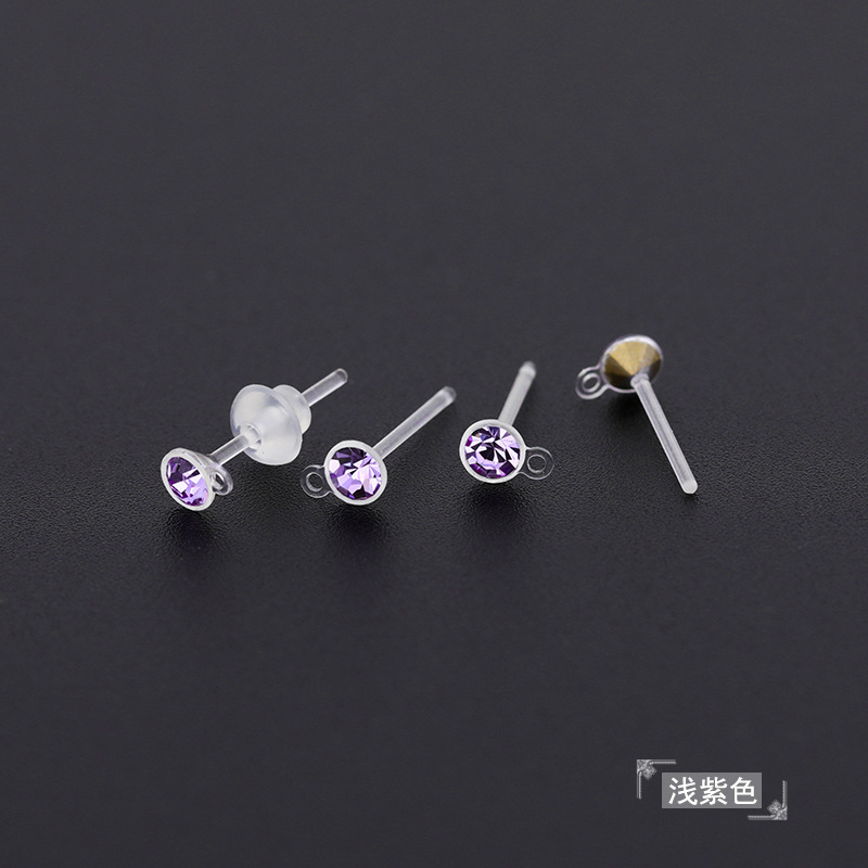 Pointed bottom with diamond cup earrings/light purple rhinestones (including mushroom ear plugs)