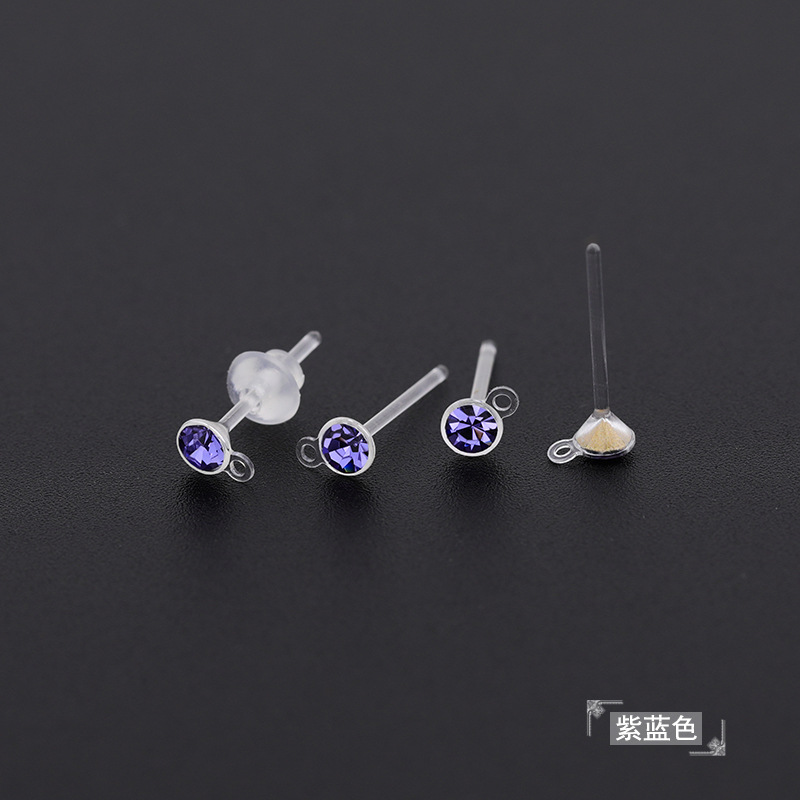 Pointed bottom with diamond cup earrings/purple blue rhinestones (including mushroom ear plugs)