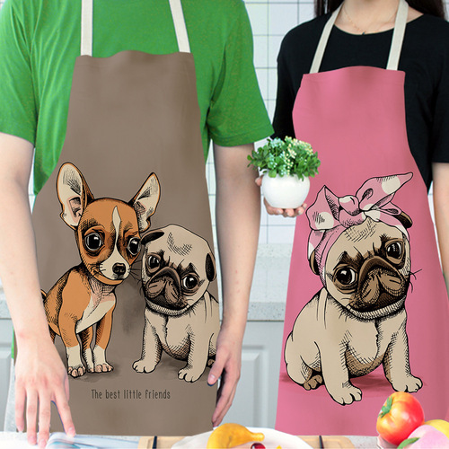 Cute cartoon apron with anime-inspired dog print, featuring a neck-strap design—perfect for home cooking in cozy cotton-linen fabric. Customizable with your own image; sleeveless style available.