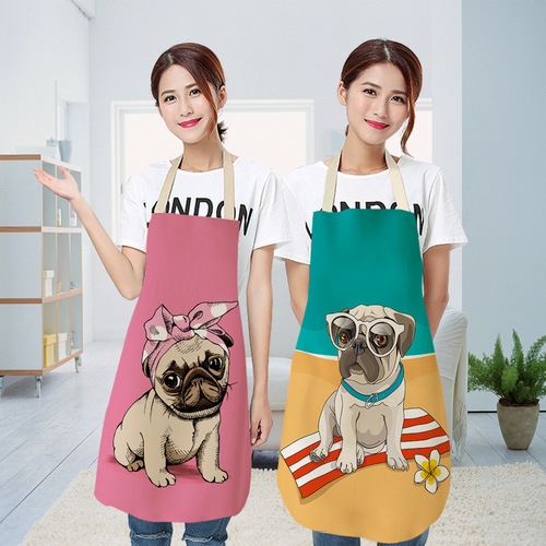 Cute cartoon apron with anime-inspired dog print, featuring a neck-strap design—perfect for home cooking in cozy cotton-linen fabric. Customizable with your own image; sleeveless style available.
