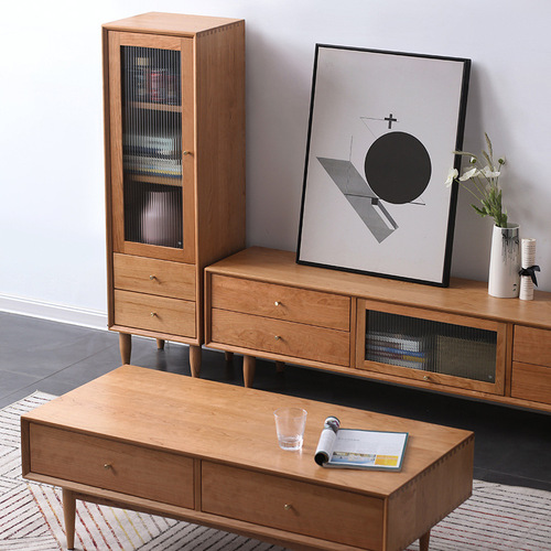 Cloudy Cherry Wood TV Cabinet Nordic Solid Wood TV Cabinet Coffee Table Combination Simple Modern Japanese Oak Living Room