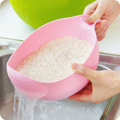 Factory Direct Selling Household Plastic Rice Scoop Multifunctional Handle Vegetable Fruit Washing Basket with Drain