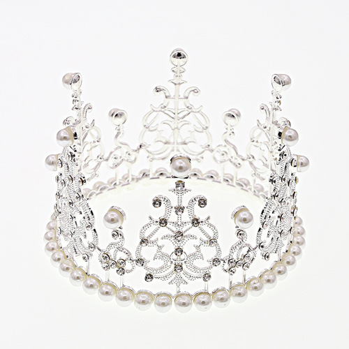 Tiara children birthday child full circle crown bride jewelry wedding highlight pearl cake baking