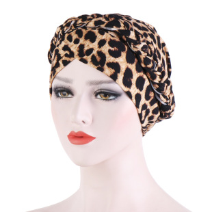 Amazon European и American Printed Leopard Grinting Hair Milk Milk Silk Sharf Шляпа цветока