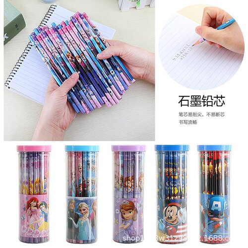 Disney pencils for elementary school students, beginner students, cartoon children's pencils for girls, cute with eraser head