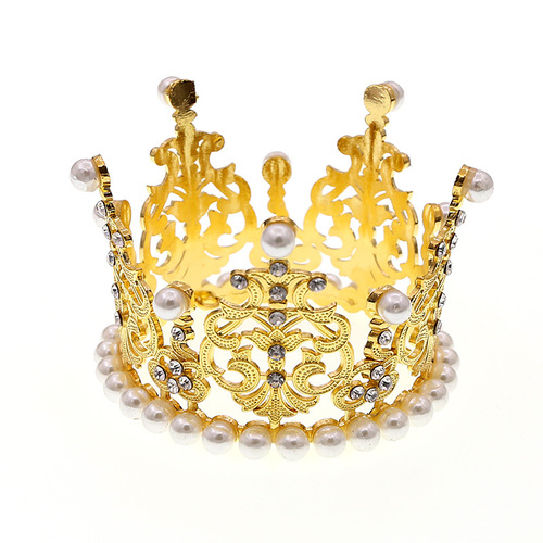 European and American cross-border new children's alloy round crown bridal jewelry cake baking highlight pearl crown batch