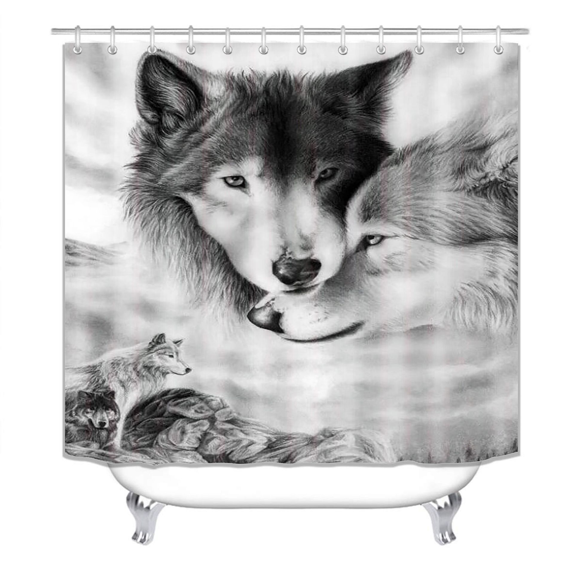 Cortina de ducha impermeable, gruesa y resistente al moho de la serie Wolf, impresión digital nórdica de alta gama, suministro directo del fabricante, venta al por mayor de cortinas de ducha.