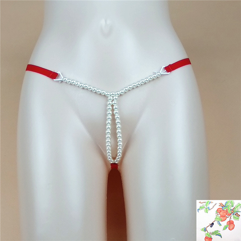 A generation of sexy hollow beaded sexy underwear exposed hole temptation with beads non-file thong women's T-pants