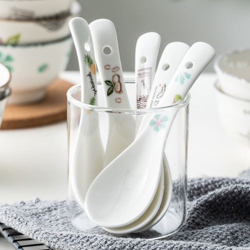 Small spoon ceramic household rice spoon large spoon restaurant porcelain spoon Japanese bone china small spoon creative commercial use