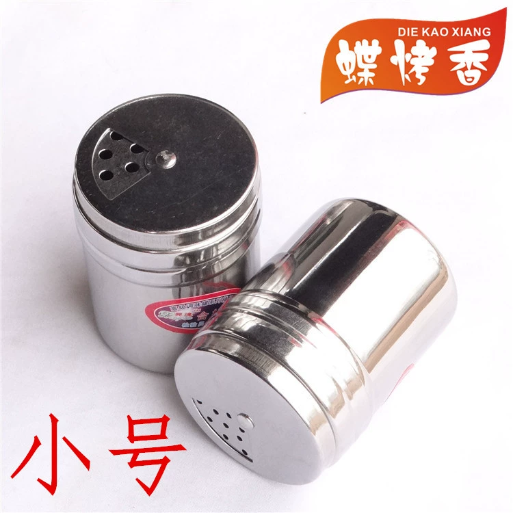 Пожалуйста, переведите: Butterfly grilled fragrant stainless steel seasoning pot pepper powder pot trumpet large toothpick bottle three -hole can be rotated to barbecue accessories