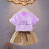 Set, children's summer clothing for leisure, short sleeve T-shirt, trousers, western style