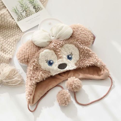 The same cartoon thick plush hat fashion ins autumn and winter warm hat for girls and children ear protection hat in the park