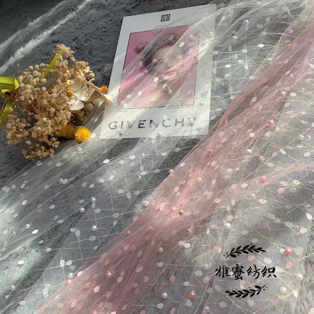 Meteor shower color con cuentas pequeña gota de agua seda oro arte recto perla jacquard malla hanfu tela