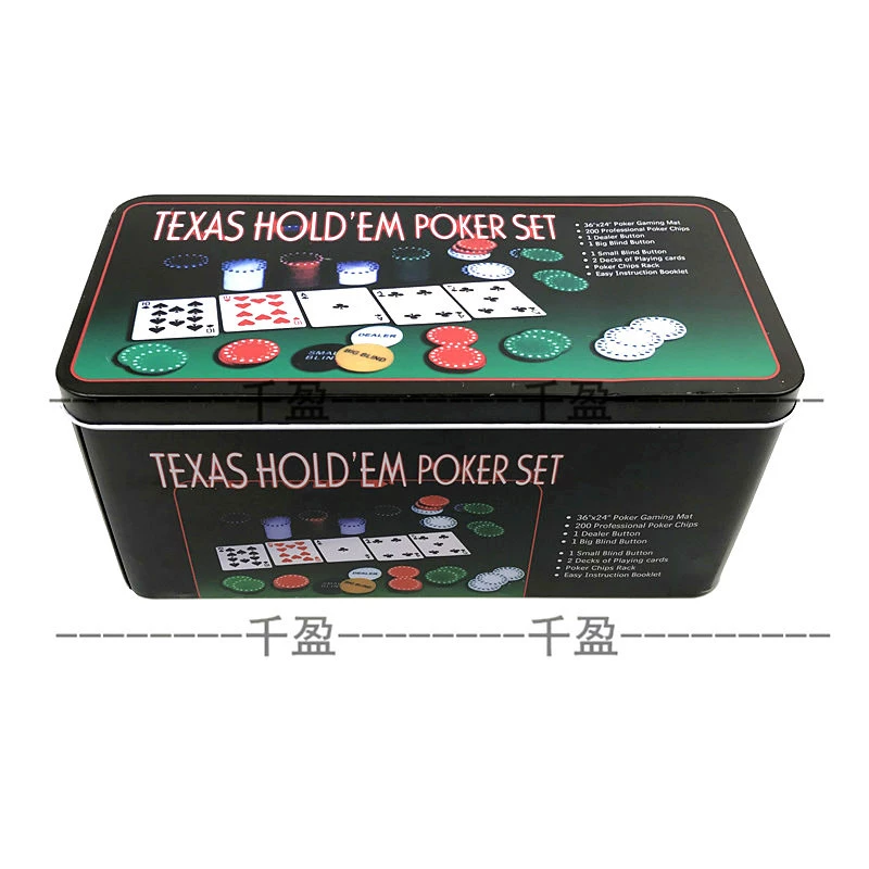Цифровая печать набор чипов Texas Hold'em в металлической коробке, 200 чипов, фишки, скатерть для покера