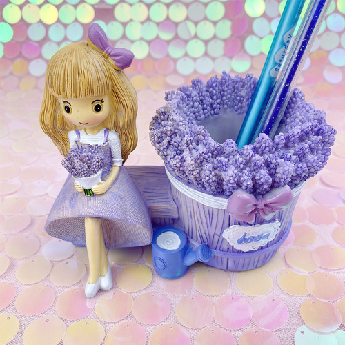 T0522 Lavender Girl Desk Organizer Creative Student Desktop Resin Decor Item Desk Accent Wholesale
