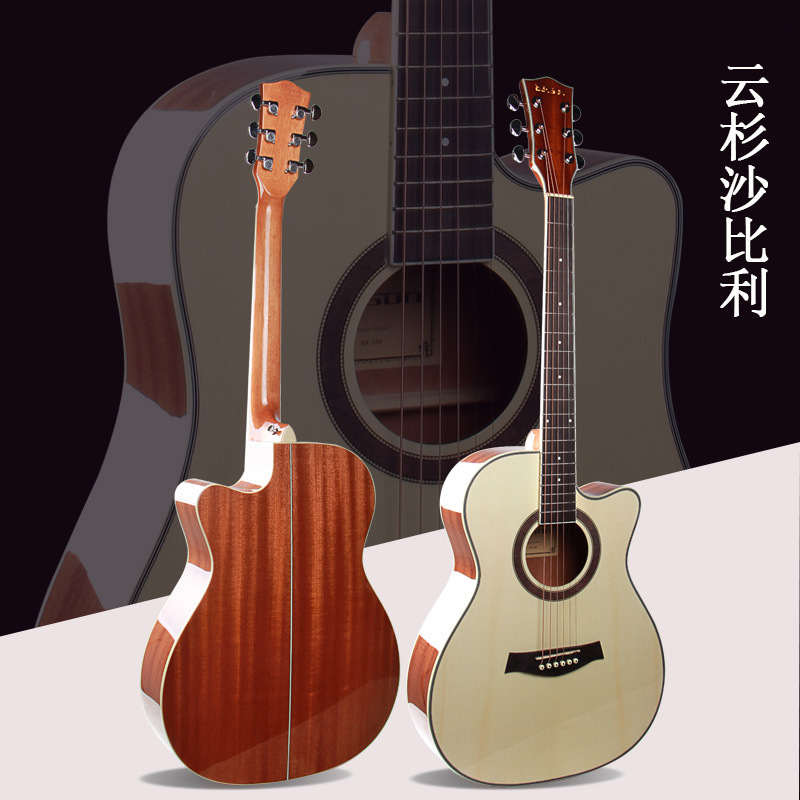 厂家供应木吉他亮光夹板云杉沙比利缺角民谣乐器可批发guitar