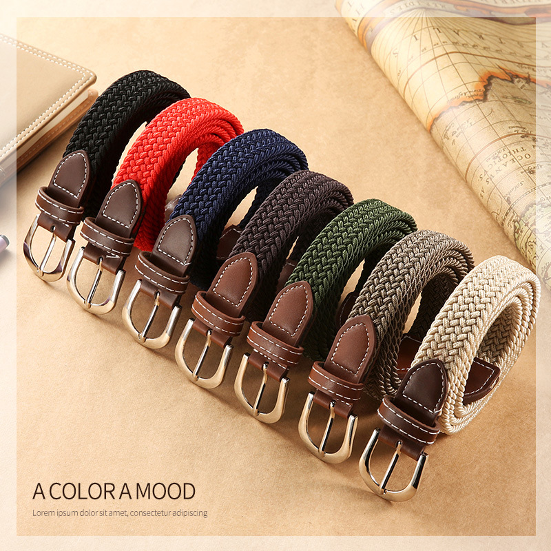 New solid color women's canvas belt thin elastic belt casual elastic woven student pin buckle belt wholesale New solid color women's canvas belt thin elastic belt casual elastic woven student pin buckle belt wholesale