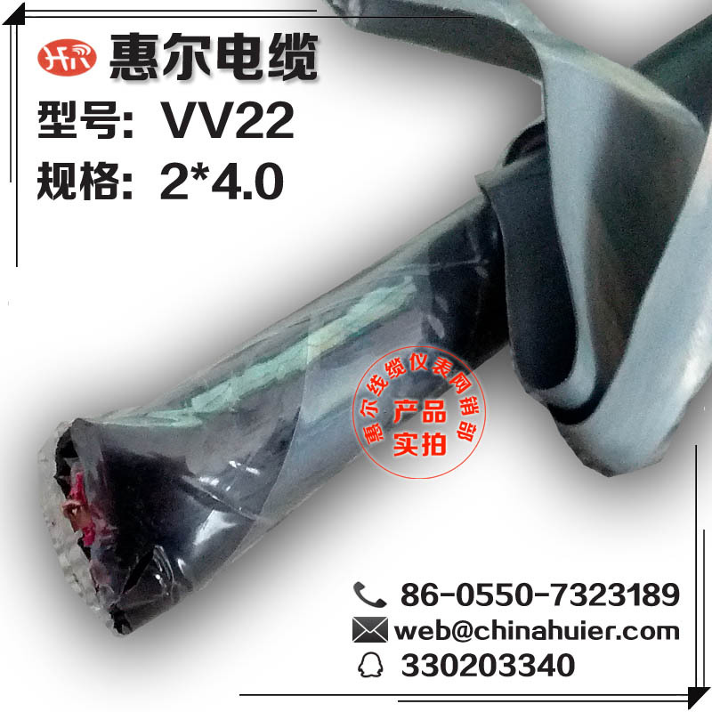 厂家直销 VV22-2*4.0 双钢带铠装铜芯电力电缆